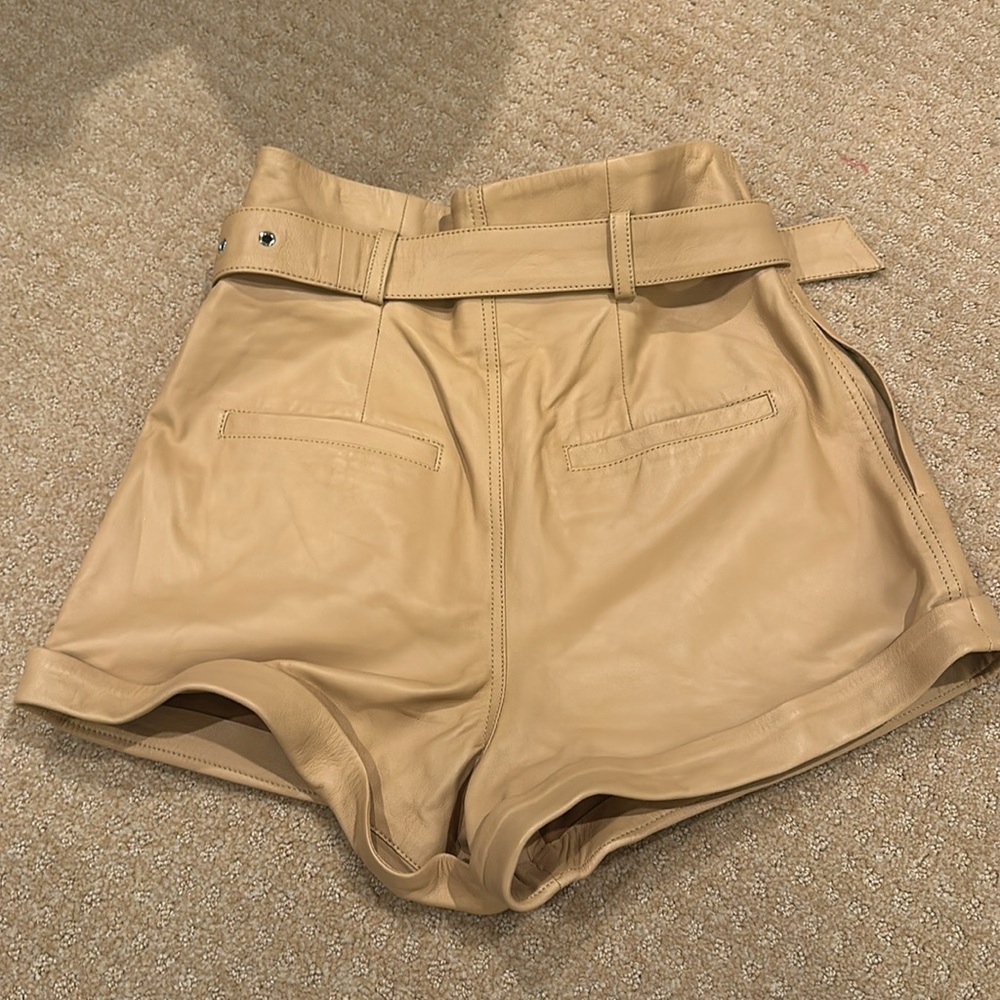 Camila Coelho Azan Real Leather Shorts in Camel Brand New - Picture 4 of 5